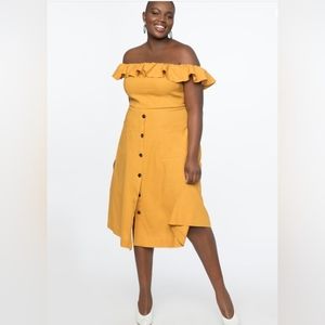 Eloquii Yellow Off the Shoulder Ruffle Dress SZ20